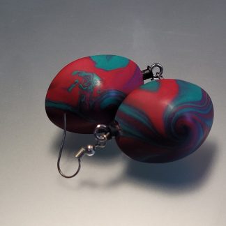 Boucles d'oreilles ellipse, couleurs mêlées rouge et vert